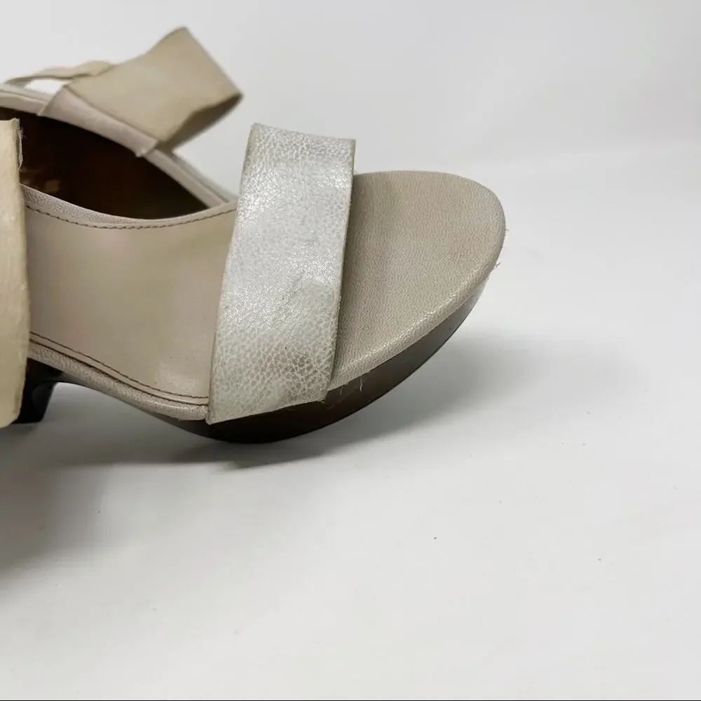 Franco Sarto Womens Size 6.5 Georgette Leather Wedge Sandal Heels Cream Bown